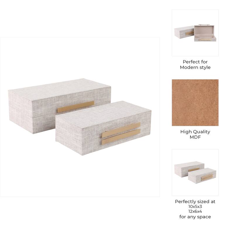 Fabric Organizer Box Double Hardware (Set of 2) - 9" Brown - 12" x 6" x 4"