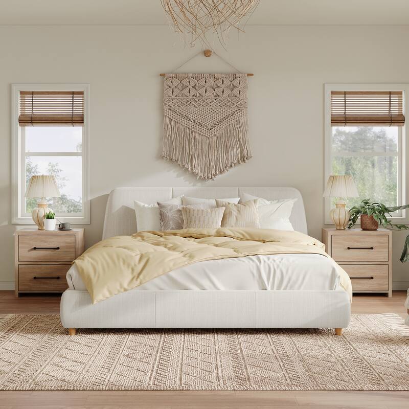 Queen Size Modern Upholstered Bed Frame with Linen Fabric