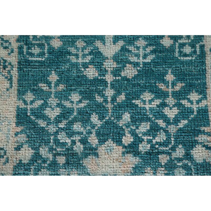 Vegetable Dye Green Oushak Turkish Area Rug Hand-Knotted Wool Carpet - 2'1"x 3'11"