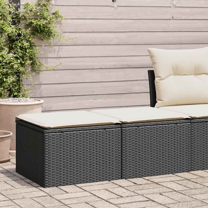 vidaXL Patio Sofa Set with Cushions Lounge Stools 2 Piece Poly Rattan Acacia - 21.7 x 21.7 x 14.6 - Black and cream Small