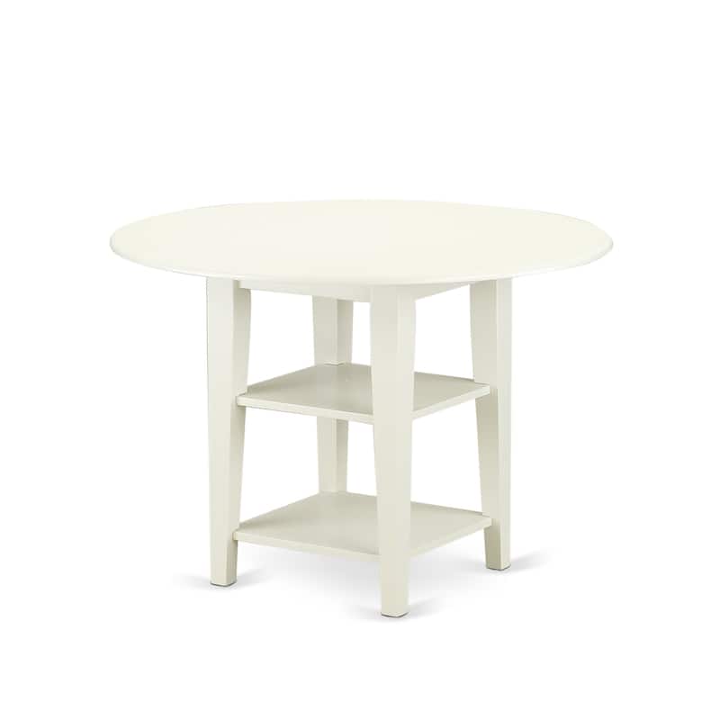 HomeStock 3-Piece Linen White Finish Round Solid Wood Top Dining Table Set