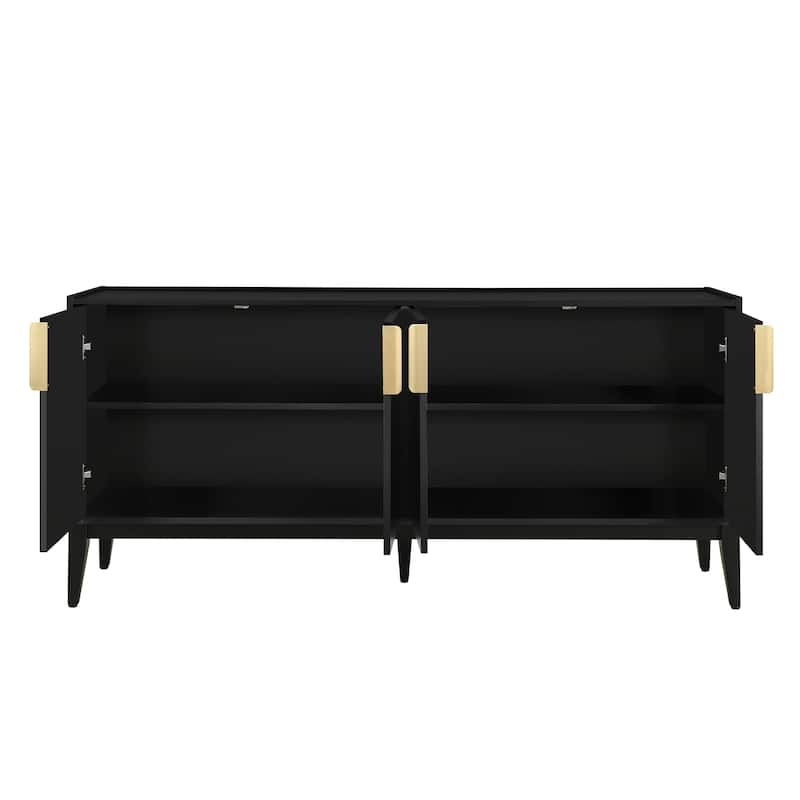 4-Door Wooden Storage Sideboard with Adjustable Shelves for Living Room, Hallway, Entryway - MDF and Solid Wood Construction