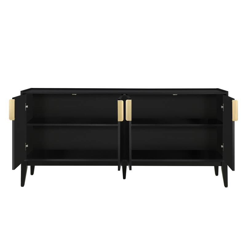 Sideboard Cabinet with 4 Doors & Metal Handles, Large Wooden Buffet Cabinet, Accent Storage Cabinet with Adjustable Shelf