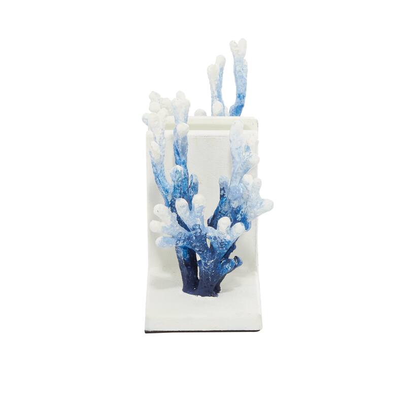 Metal Coral Decorative Bookends - Set of 2 White or Blue - Roche River Decor
