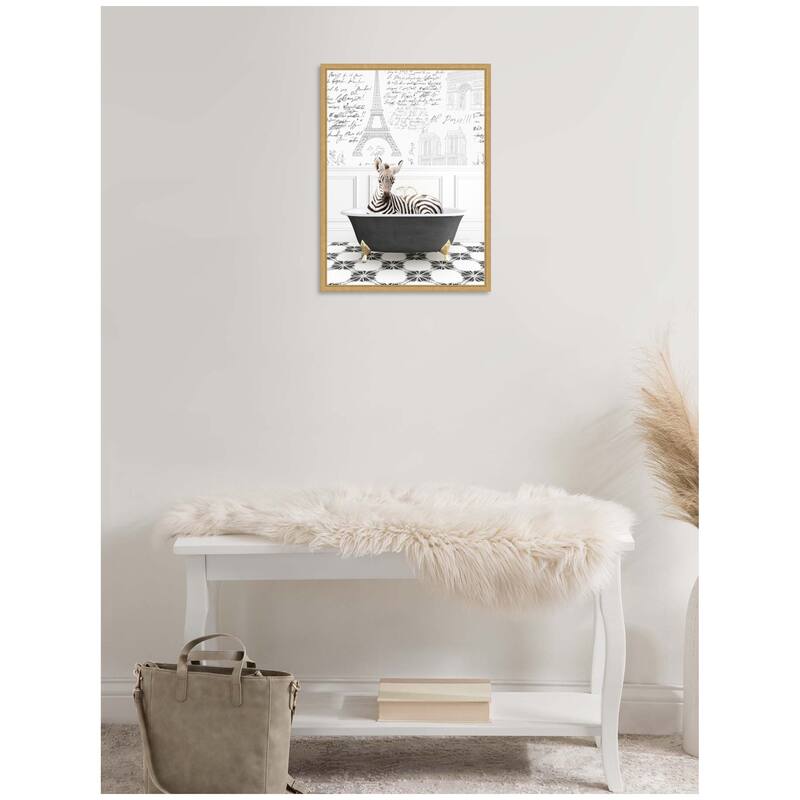 Kate and Laurel Sylvie Baby Zebra in Paris Bathtub Framed Canvas by Amy Peterson