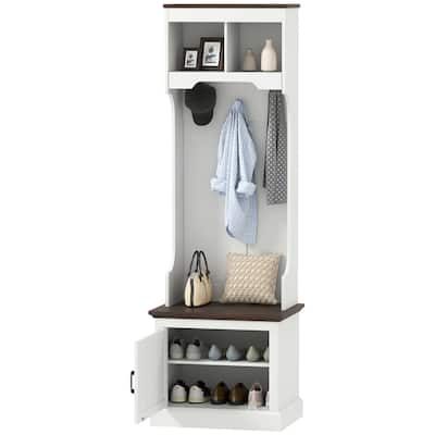 Multi-Functional Hall Tree with Bench Coat Rack Shoe Storage and Top Storage Compartments - 23.1" W x 15.7" D x 70.9" H