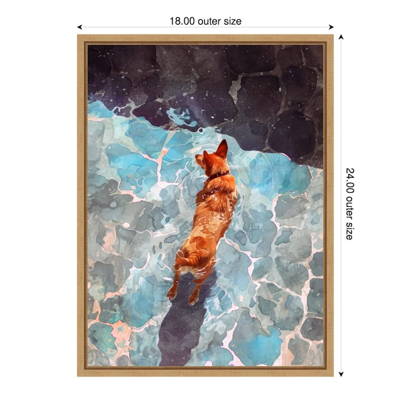 Dogs Life Wading by Justyna Jaszke Framed Canvas Wall Art - 18 x 24 in