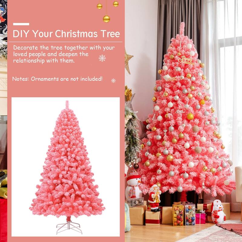 7.5 Feet Pink Christmas Tree with Snow Flocked PVC Tips and Metal Stand