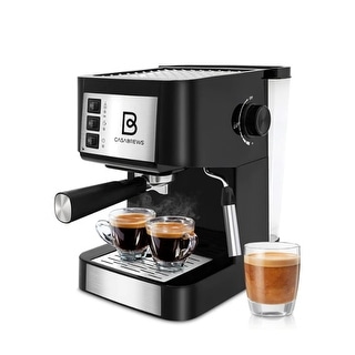 Casabrews Compact Espresso Coffee Machine with Milk Frother Wand, Black & Silver - 5.94