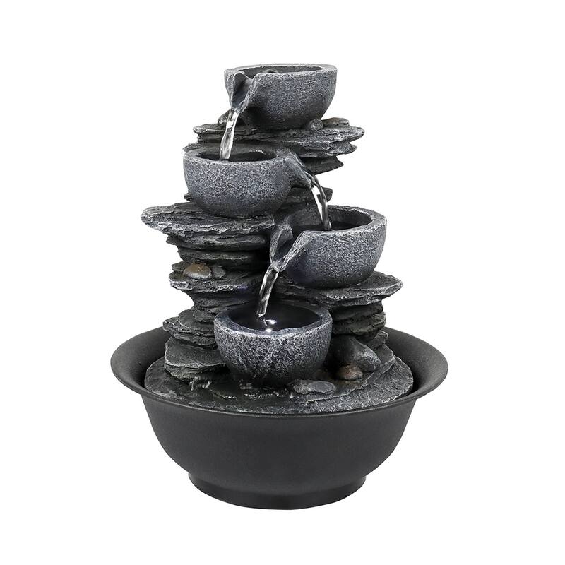 10.6-Inch H 4-Tier Bowls Cascading Tabletop Fountain with LED Light