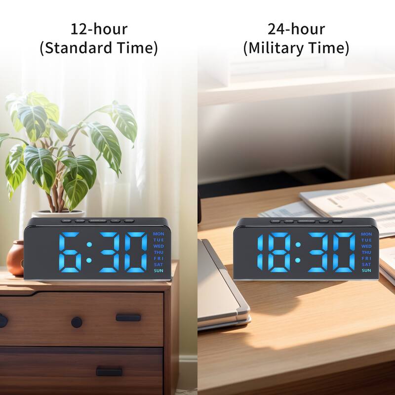 Digital Dual Alarm Clock with Night Light, Day of Week, Temperature, Dimmable, Snooze,12/24H for Bedroom 6.3 x 2.6 x 1.6 inch