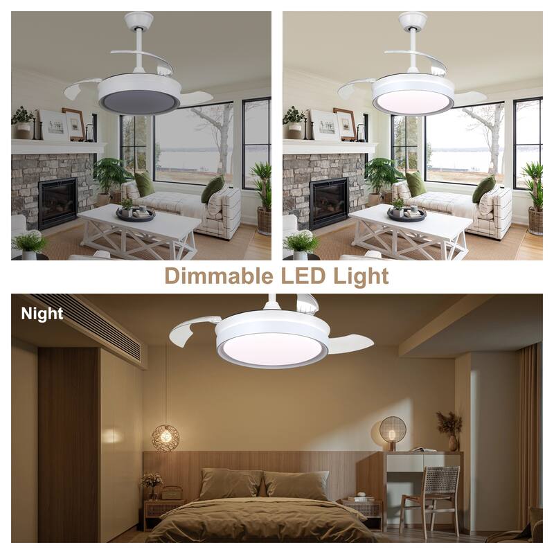 Bella Depot 36" Modern Retractable Ceiling Fan with Dimmable Led Light and Remote, 6-Speed Reversible DC Motor