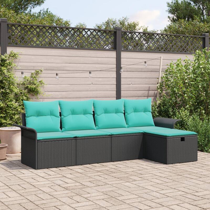 vidaXL 5/6 Piece Garden Sofa Set with Cushions - 98.8×46.1×27.2 - Black and Turquoise
