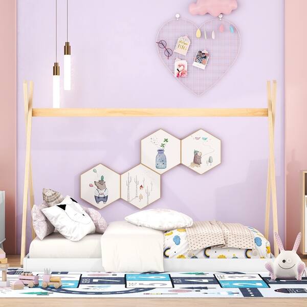 slide 2 of 9, White Montessori Floor Tent Bed Frame wTriangle Structure Design, Full White - Full