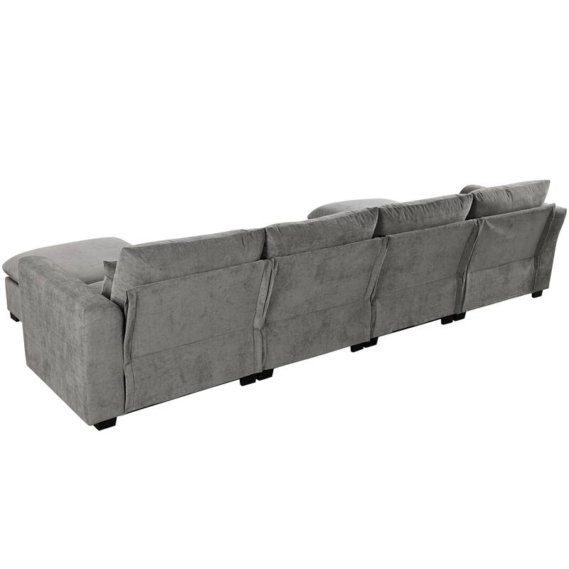 132.3" Linen Blend U-Shaped Sectional Sofa with Ottomans & Storage
