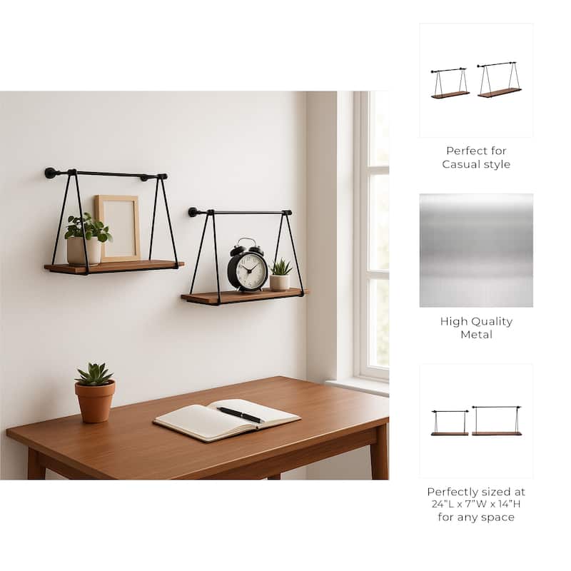 Wood Swing Like Wall Shelves Set of 2 - Black, 12/14" - 24.0"
