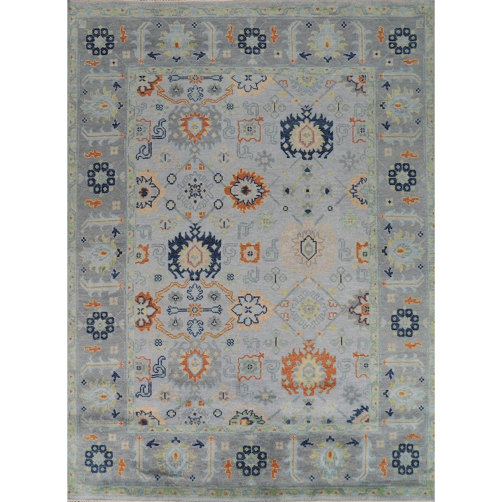 All-Over Gray Oushak Indian Area Rug Handmade Wool Carpet - 8'0" x 9'9"