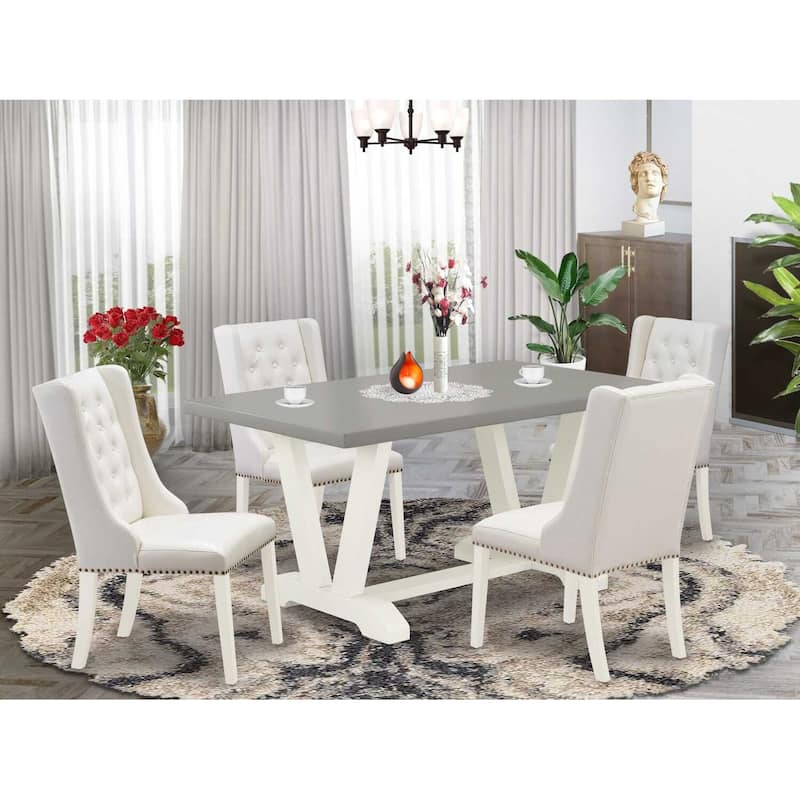 HomeStock 5-Piece Rectangle Natural Oak Finish Solid Wood Top Dining Table with 4 Parson Chair