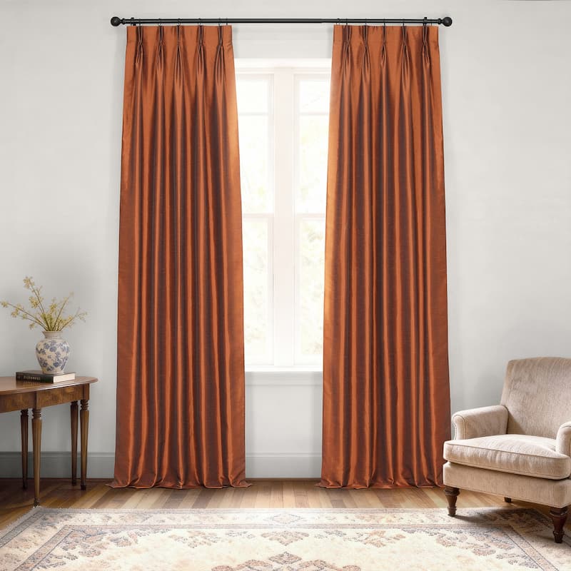 Exclusive Fabrics Solid Vintage Textured Faux Dupioni Silk Pleated Blackout Curtain (1 Panel) - 25 x 84 - Copper Kettle