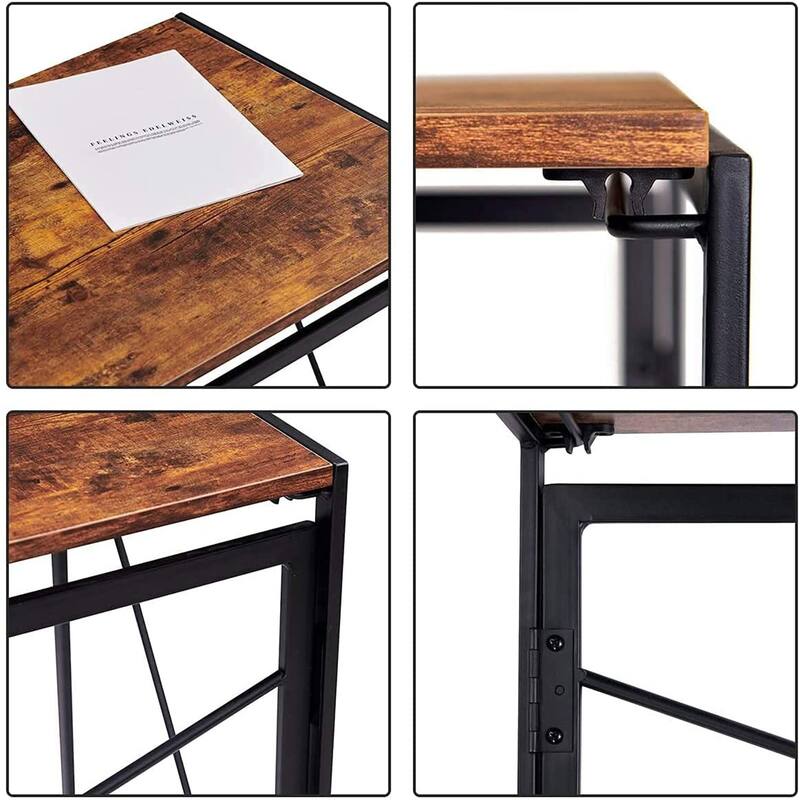 Homy Casa Modern Folding Desk with Black Metal Frame and Wood Top