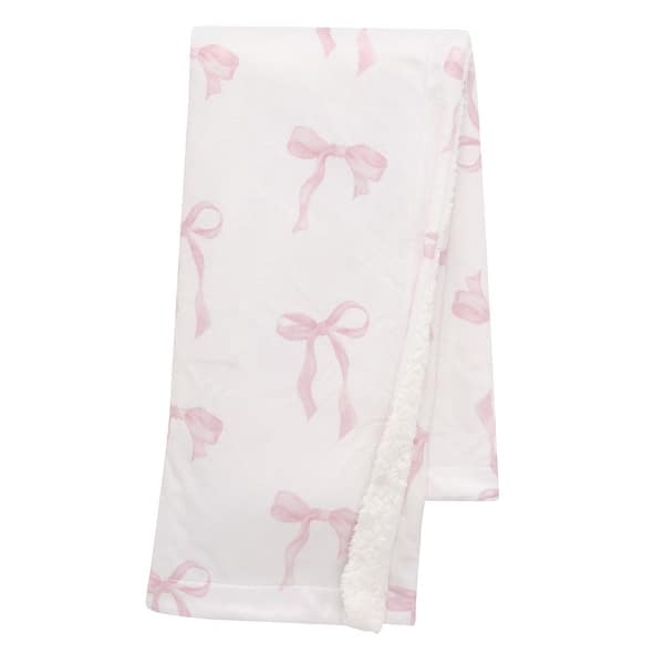 slide 2 of 7, Lambs & Ivy Coquette Floral Pink Bows Aesthetic Warm Fleece Baby Blanket
