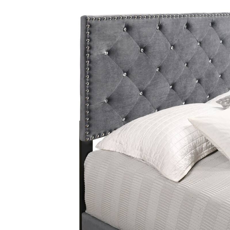 Velvet Upholstered Tufted Twin Panel Bed - 77" - Gray