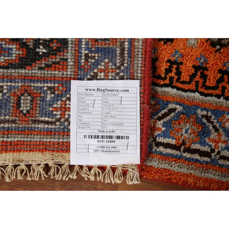 Orange Geometric Viss Oriental Runner Rug Hand-Knotted Wool Carpet - 2'7"x 8'2"