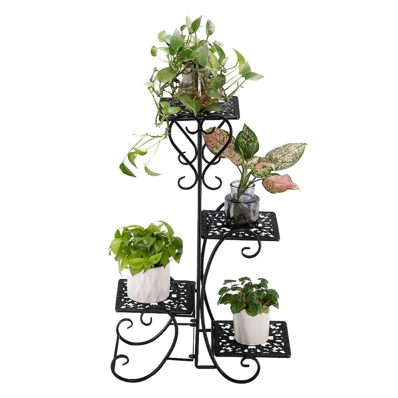 4 Potted Rounded/Square Flower Metal Shelves Plant Pot Stand for Indoor Outdoor - Square