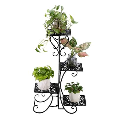 4 Potted Rounded/Square Flower Metal Shelves Plant Pot Stand for Indoor Outdoor