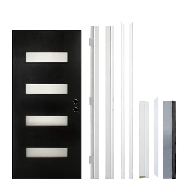 36 x 80 Fiberglass Entry Door with Brickmould, Frosted Glass, - Contemporary Style for Home's Front Entrance, Left Hand Inswing