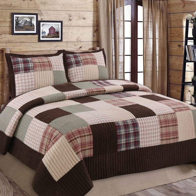 Brody Plaid Stripe Patchwork Window Curtain Panel/Drapes with Tie Backs