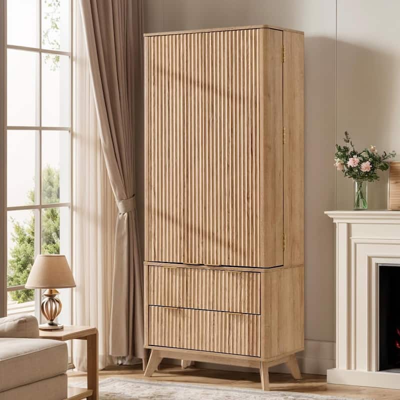72" Tall Modern Fluted Pantry Cabinet, Storage Cabinet, Wood Cupboard