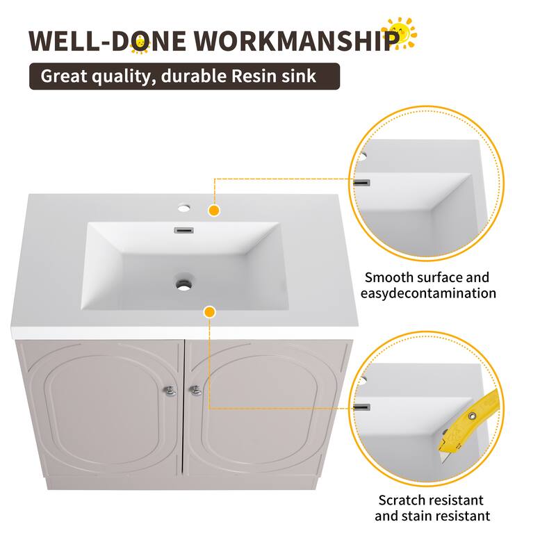 Beingnext 24"/30"/36" Bathroom Vanity with Sink, Freestanding Bathroom Vanity with Soft Close Door and Adjustable Shelf