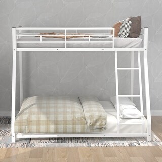 Elegant and Functional Twin over Full Metal Floor Bunk Bed with Inclined Ladder, Contemporary Design, Space-saving, White