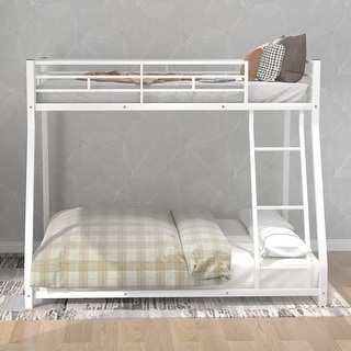 Metal Twin Over Full Bunk Kids Bed Frame with Sloping Stairs for Bedroom, White