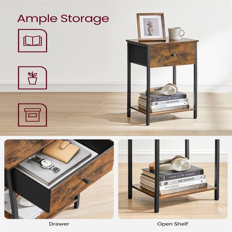 Nightstand, Side Table with Fabric Drawer