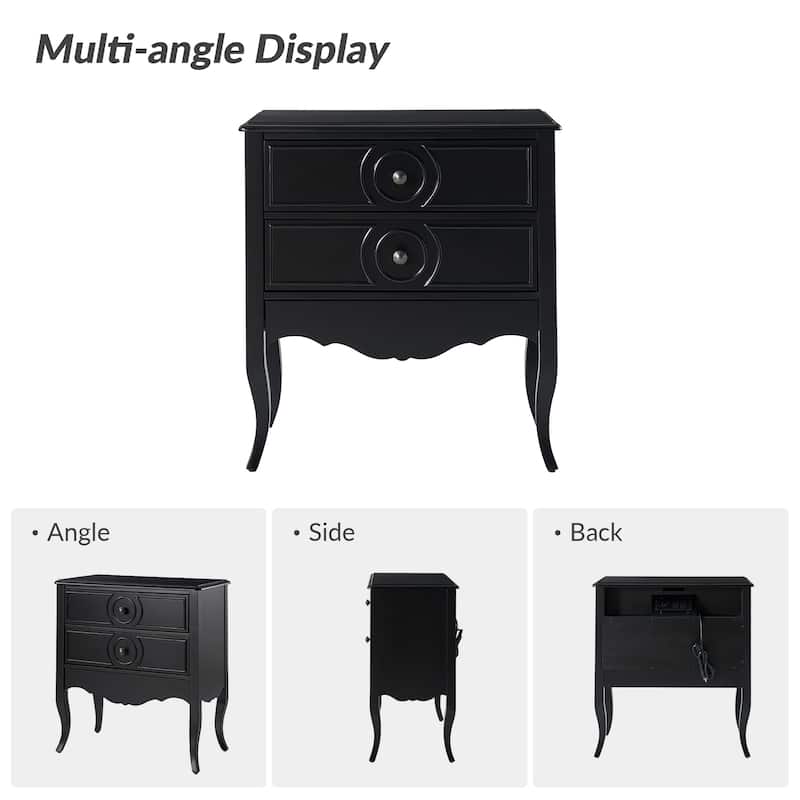 Sidney Traditional 3-Drawer Nightstand with Built-In Outlets and USB by HULALA HOME