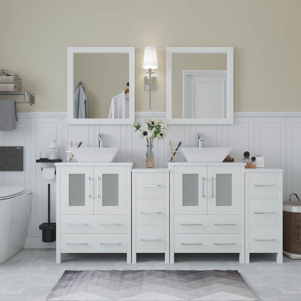 Vanity Art 72" Double Sink Bathroom Vanity Set with Engineered Marble Top and Free Mirror - 72 W X 18.5 D X 31.1 H