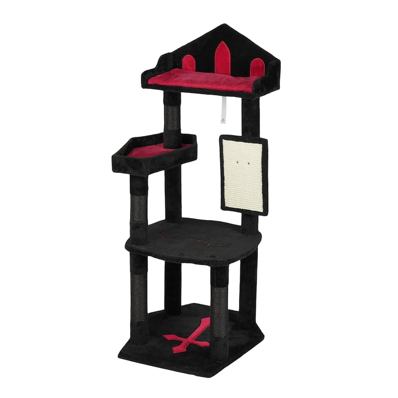 49" Gothic Cat Tree with Throne Bed and Coffin Perch Scratching Posts and Hanging Toy for Cats