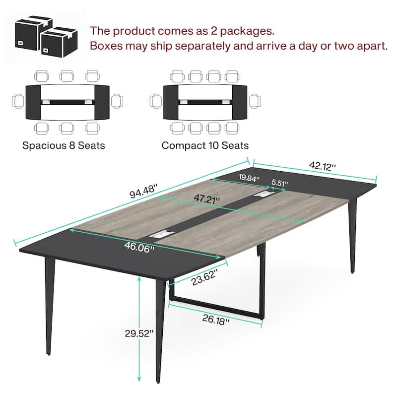 8FT Conference Table,Boat Shaped Meeting Table with Rectangle Grommet