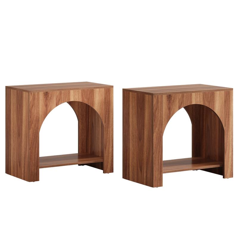 Nightstand 2 Tiers Side Table with Storage Shelf Farmhouse Bedside Table for Bedroom