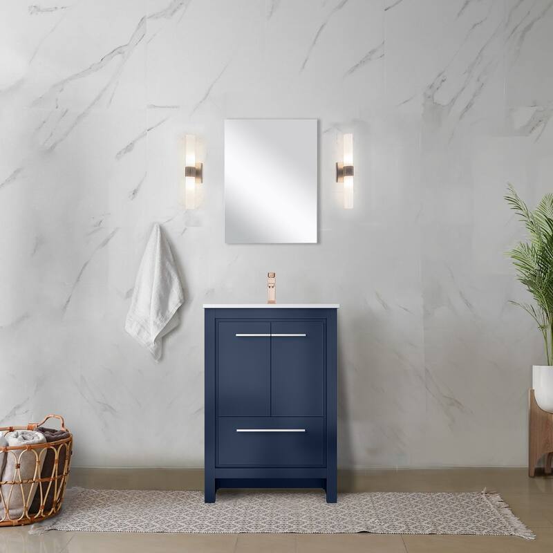 Lafarre Bath Vanity with Cultured Marble Top, Sink, Mirror and Rose Gold Faucet