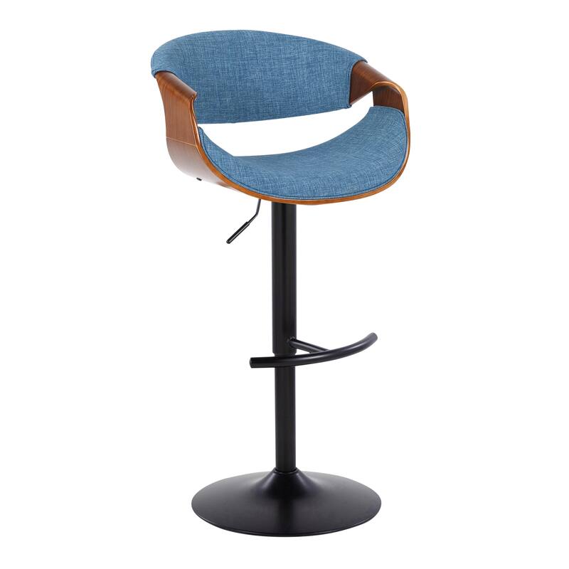 Carson Carrington Sauda Adjustable Bar Stool with Rounded T Footrest (Set of 2) - Blue Fabric/Black Metal