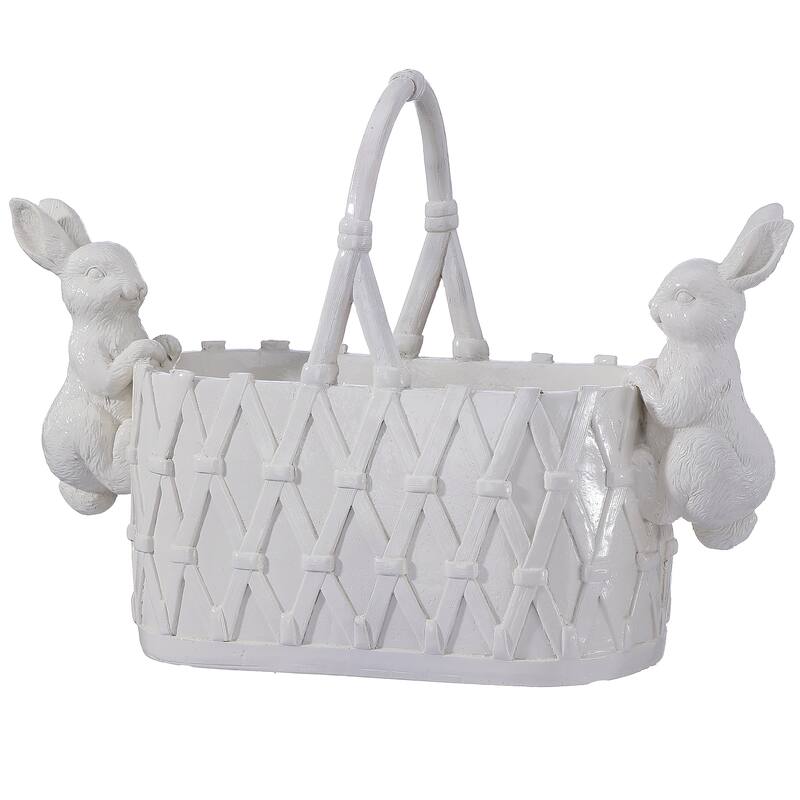 16" Resin Basket Planter With Bunnies
