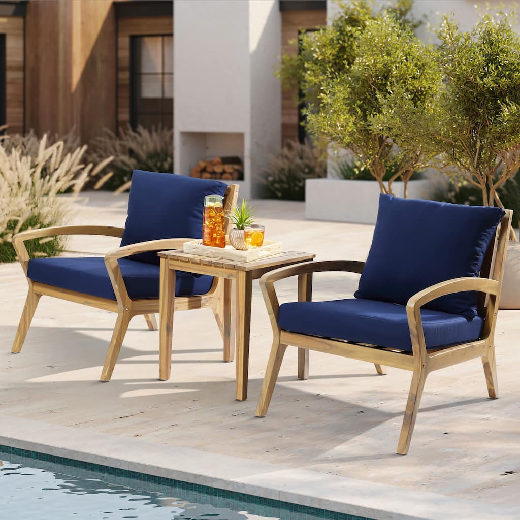 Outdoor Acacia Wood 2 Seater Chat Set with Cushions, Outdoor Bistro Set Furniture