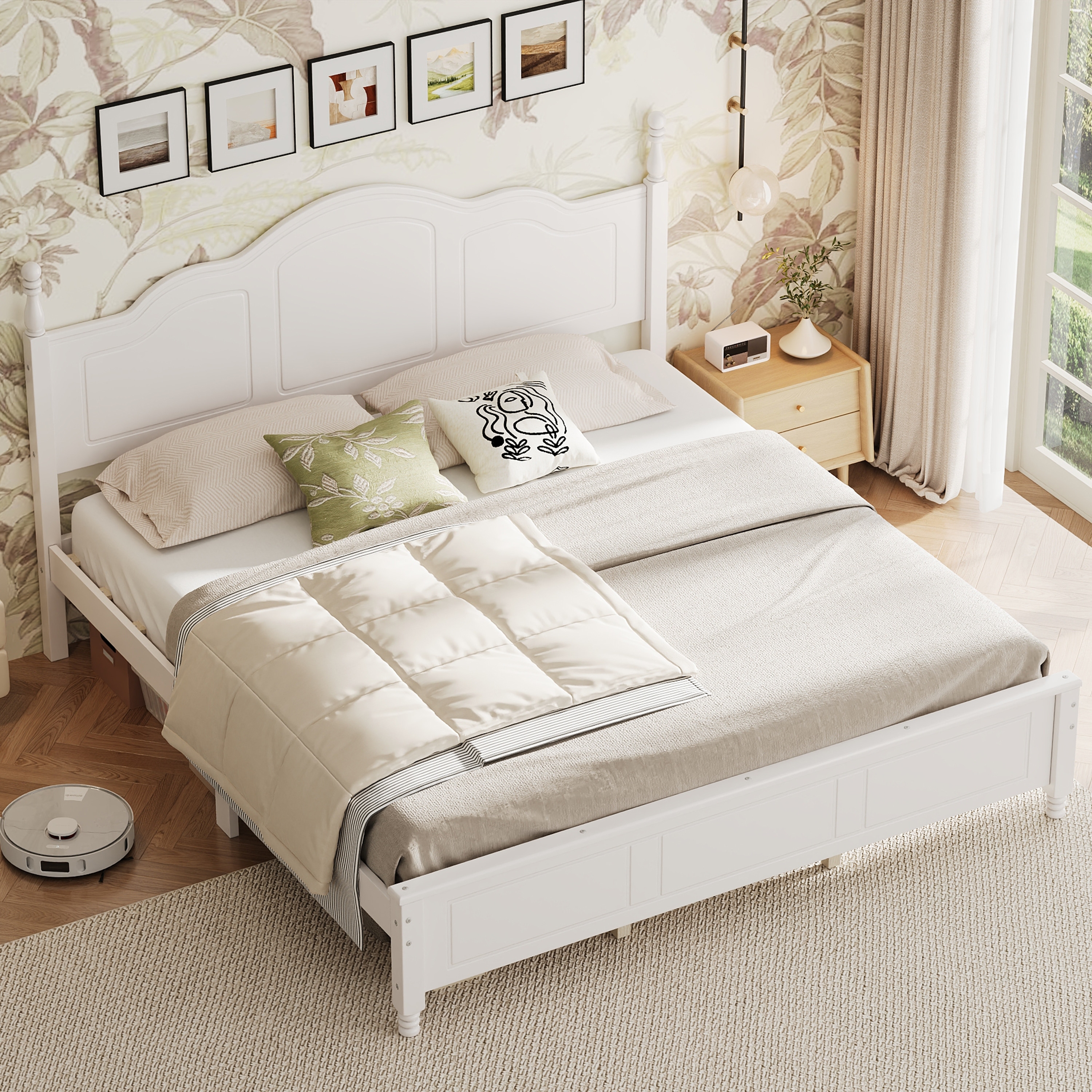 King Size Platform Bed Frame with Headboard & Wooden Slat Support