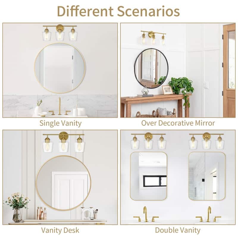 KAWOTI 3-Light Dimmable Bathroom Vanity Light with Glass Shade - L22" x W7" x H10.5"