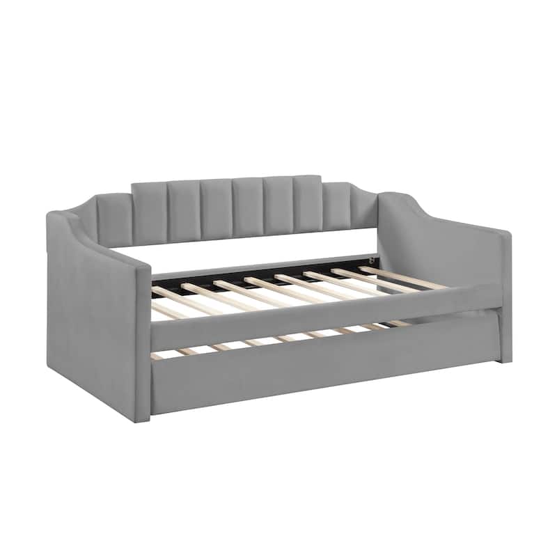 Modern Twin Size Upholstered Velvet Tufted Daybed with Trundle