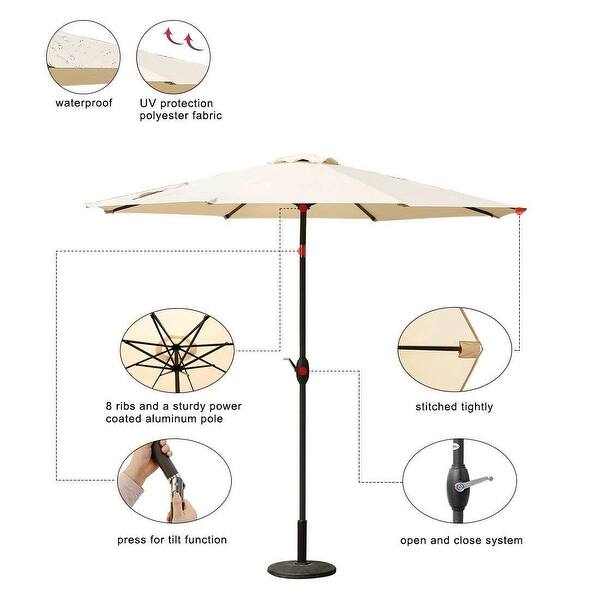 Shop Patio Umbrella 9 Ft Aluminum Outdoor Table Market Umbrellas With Push Button Tilt And Crank Safety Bolt 8 Ribs Overstock 24088110