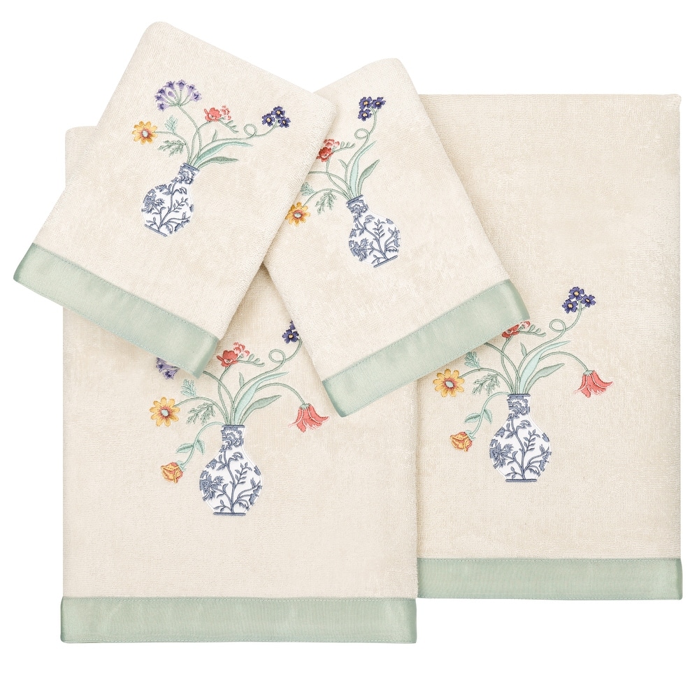 Authentic Hotel and Spa 100% Turkish Cotton Stella 4PC Embellished Towel Set